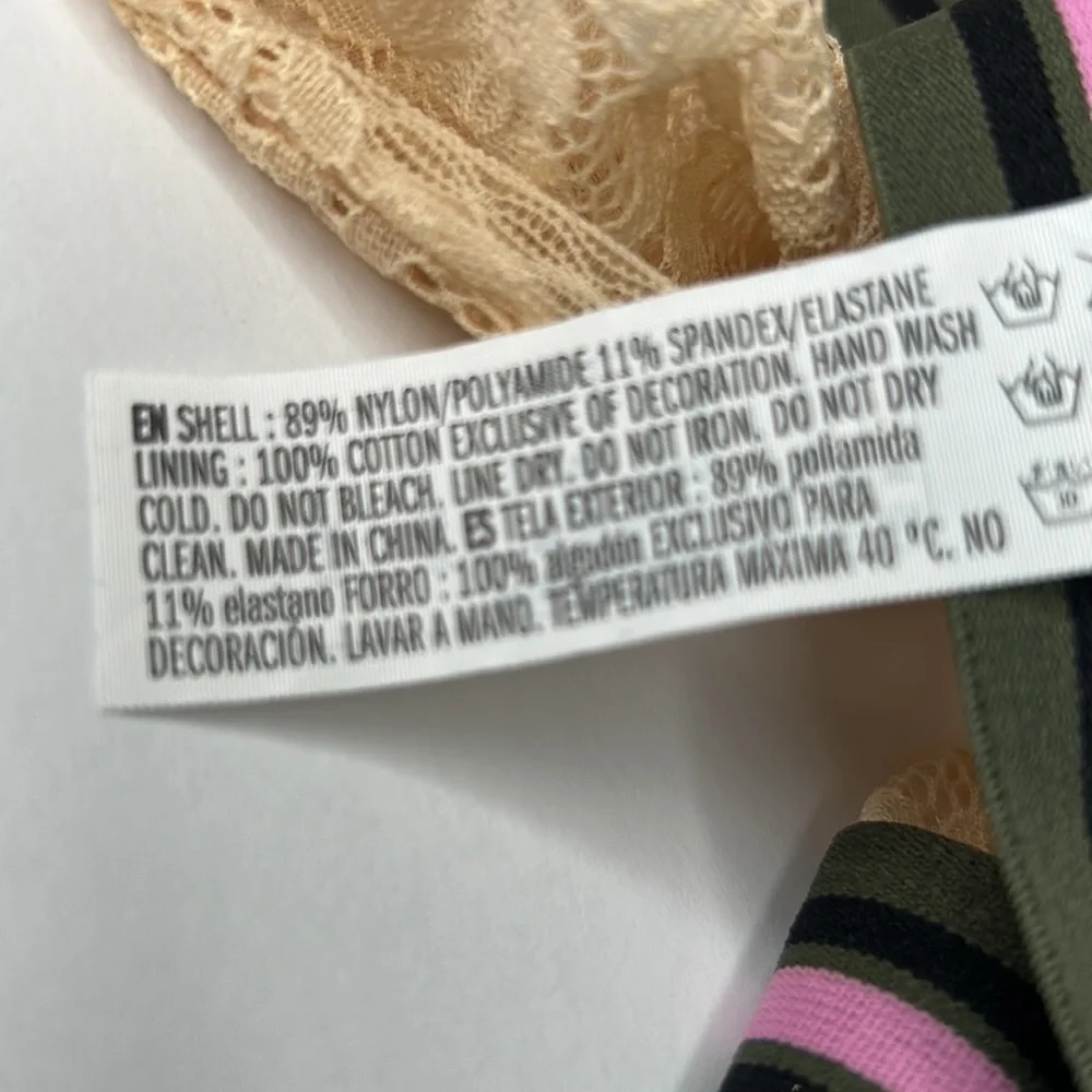 Forever 21 Beige Lace With Sporty Stripe Elastic Waistband‎ Panties Sz L NWT